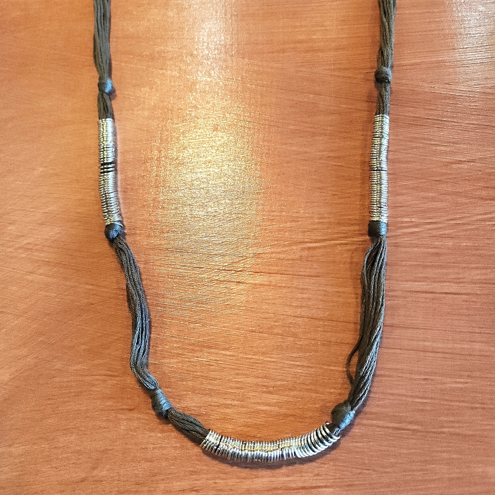 Vintage Yarn And Gold Ring Necklace